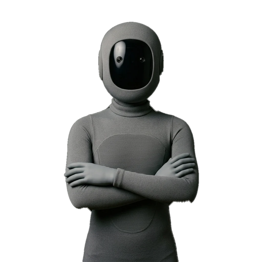 Tu agente: el robot, de frente, con los brazos cruzados.